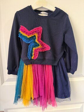 Truly Me by Sara Sara Rainbow Tulle Tutu Dress & Star Sweatshirt Set Size 5